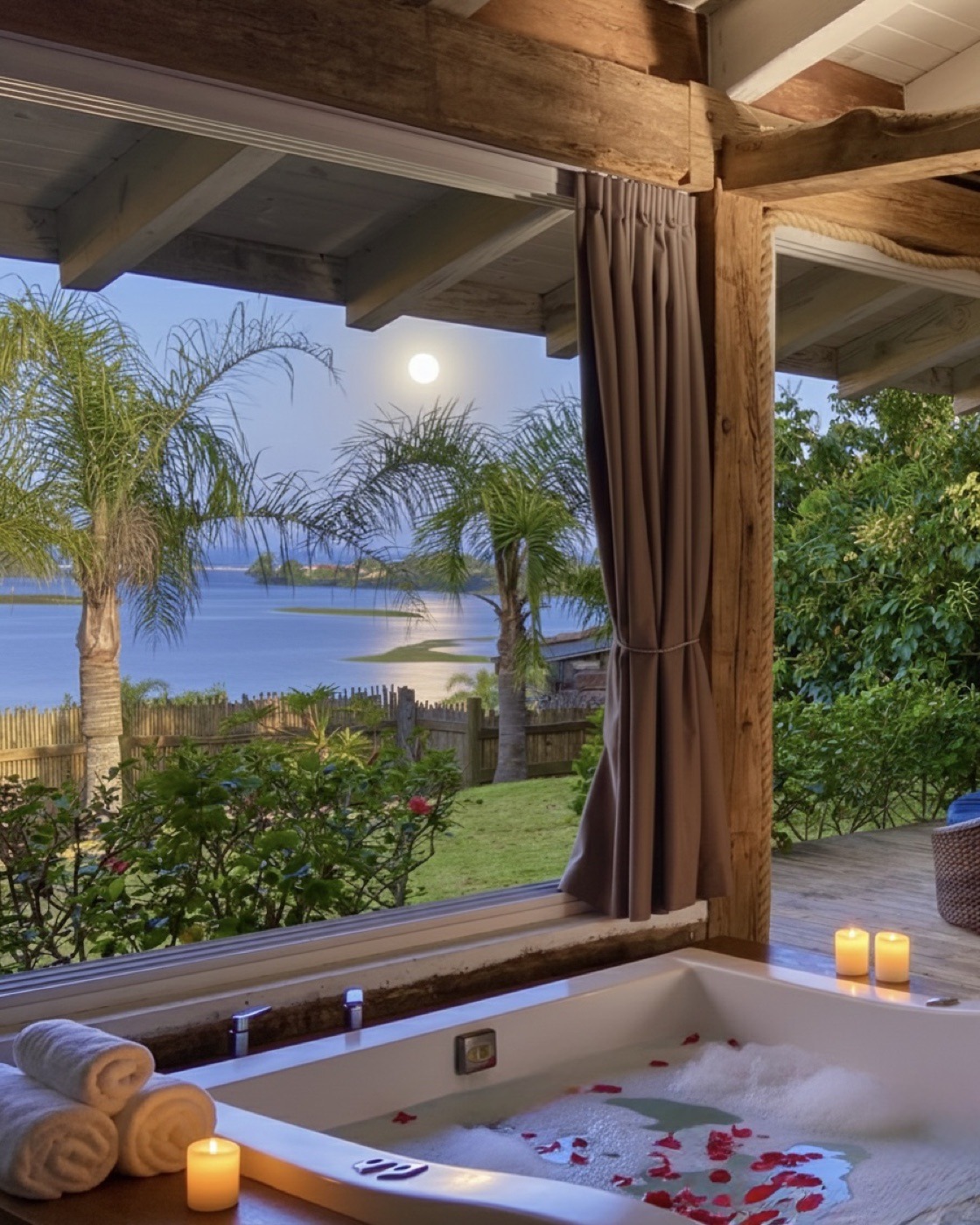 Hidromassagem com vista para a lagoa e a lua